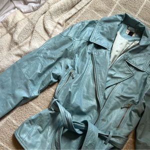 VINTAGE BABY BLUE LEATHER JACKET 90s Y2K